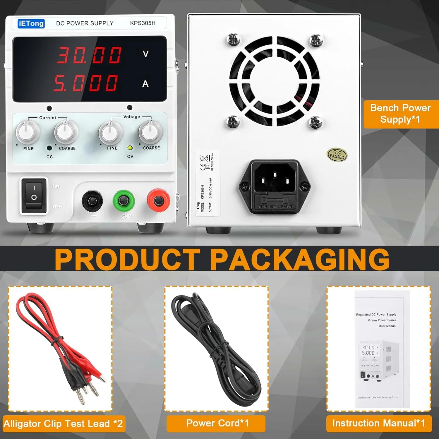 DC Power Supply Variable, 0-30V 0-5A Adjustable Switching Regulated Bench Lab Power Supply with High Precision 4-Digit LED Display for Beginners, Laboratory, School, DIY Projects,KPS305H