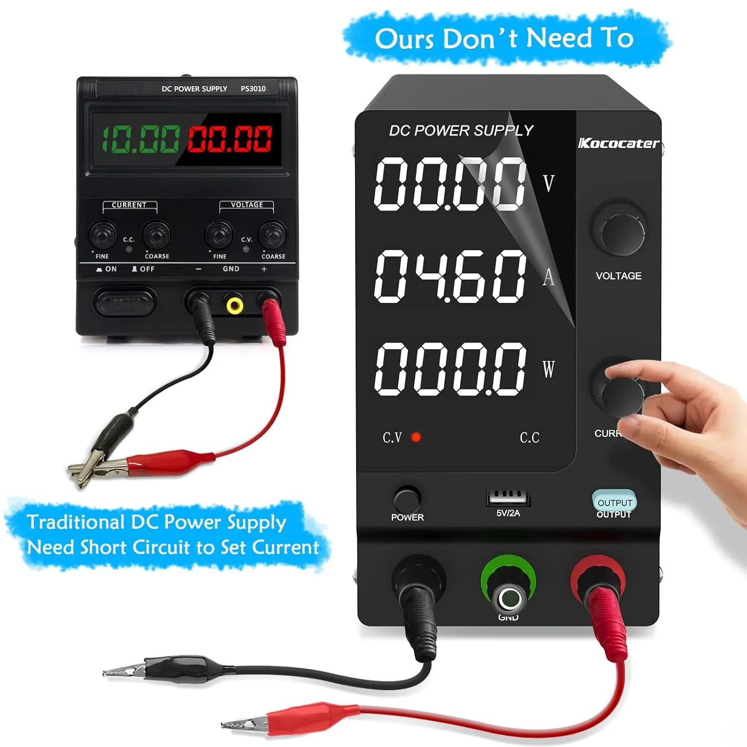 DC Power Supply Variable 30V 10A with Output Switch, Adjustable Regulated Switching Bench Power Supply with 4-Digits LED Power Display, 5V/2A USB Interface, Accurate Encoder Adjustment Knob
