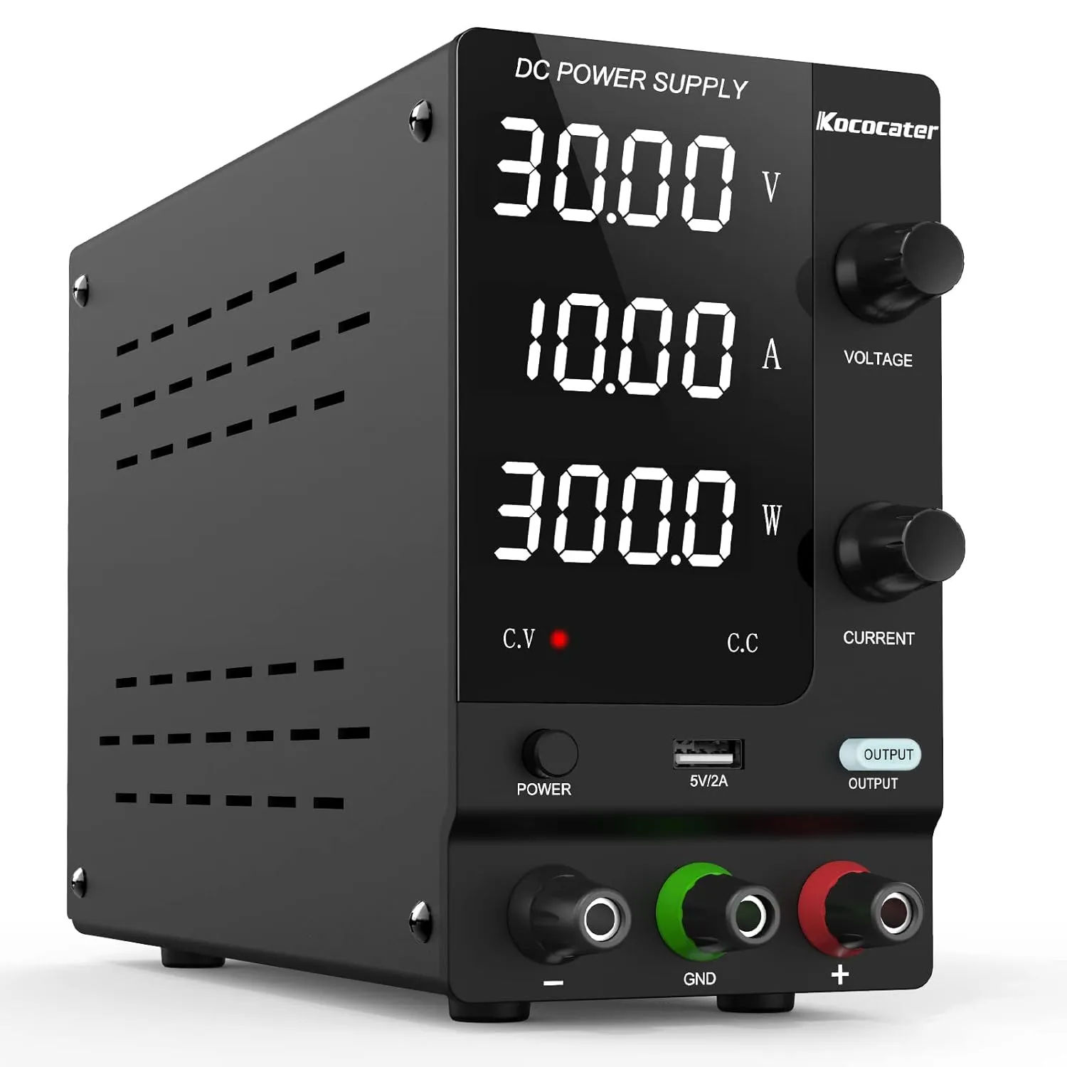 DC Power Supply Variable 30V 10A with Output Switch, Adjustable Regulated Switching Bench Power Supply with 4-Digits LED Power Display, 5V/2A USB Interface, Accurate Encoder Adjustment Knob