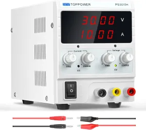 DC Power Supply Variable,0-30V 0-10A Adjustable Regulated Bench Lab Power with 4-Digit Display,for Repairing Phones,Computers,Test,Battery Charging,Electrolytic Power Supply,DIY,Sky TOPPOWER PS3010H
