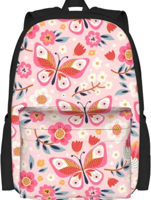 Delerain Flowers and Butterflies Kids Backpack School Book Bag Travel Daypack Shoulder Bag 16 Inch Plus Lightweight Laptop Bag for 1-6th Grade Boys Girls Back to School