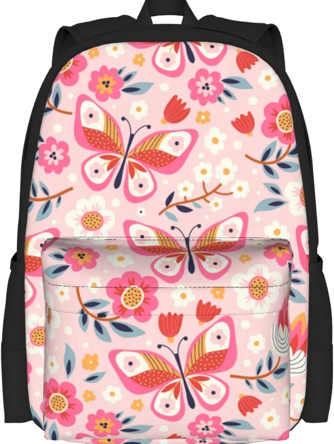 Delerain Flowers and Butterflies Kids Backpack School Book Bag Travel Daypack Shoulder Bag 16 Inch Plus Lightweight Laptop Bag for 1-6th Grade Boys Girls Back to School
