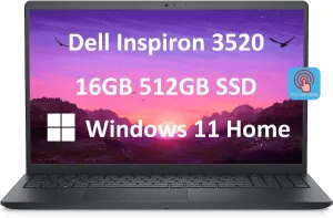 Dell Inspiron 15 3000 3520 15.6" FHD Touchscreen (Intel 4-Core i5-1135G7, 16GB RAM, 512GB PCIe SSD, UHD Graphics) Business Laptop, WVA Anti-Glare, Numeric Keypad, Webcam, Wi-Fi, Win 11 Home, Black