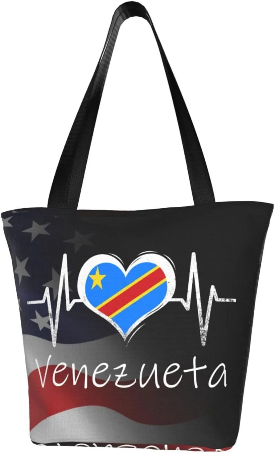 Democratic Republic Of The Congo Flag Heartbeat Fashion Shoulder Bag Large Capacity For Man Or Woman