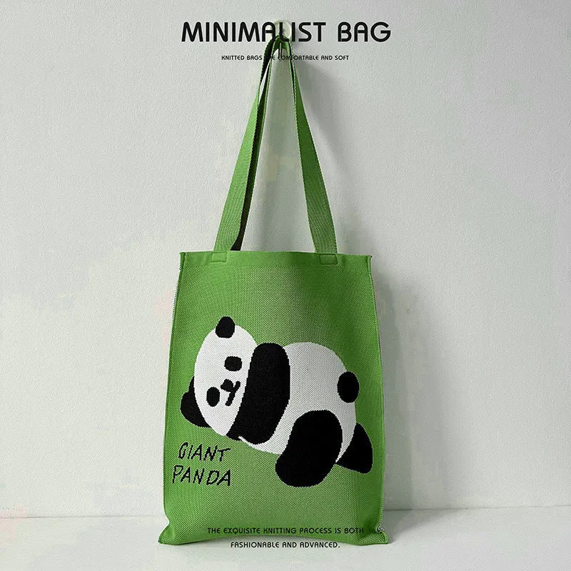Design Cute Panda Knitted Korean Style Versatile Large Shoulder Bags