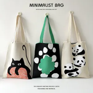 Design Cute Panda Knitted Korean Style Versatile Large Shoulder Bags