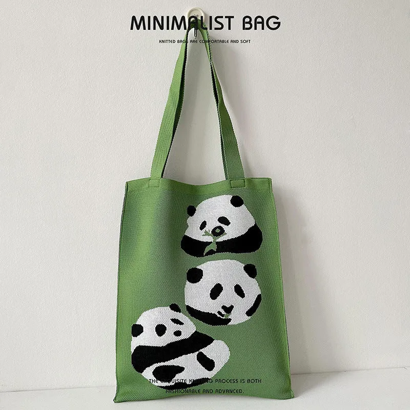 Design Cute Panda Knitted Korean Style Versatile Large Shoulder Bags