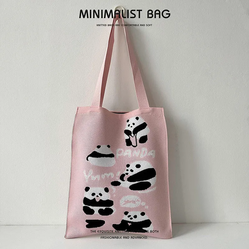 Design Cute Panda Knitted Korean Style Versatile Large Shoulder Bags