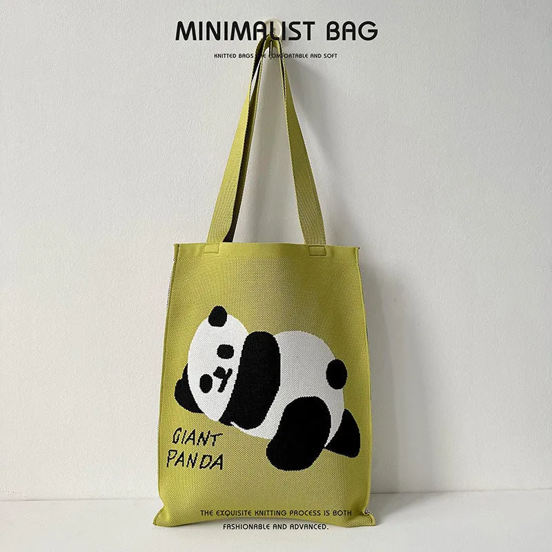 Design Cute Panda Knitted Korean Style Versatile Large Shoulder Bags