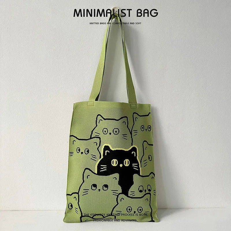Design Cute Panda Knitted Korean Style Versatile Large Shoulder Bags