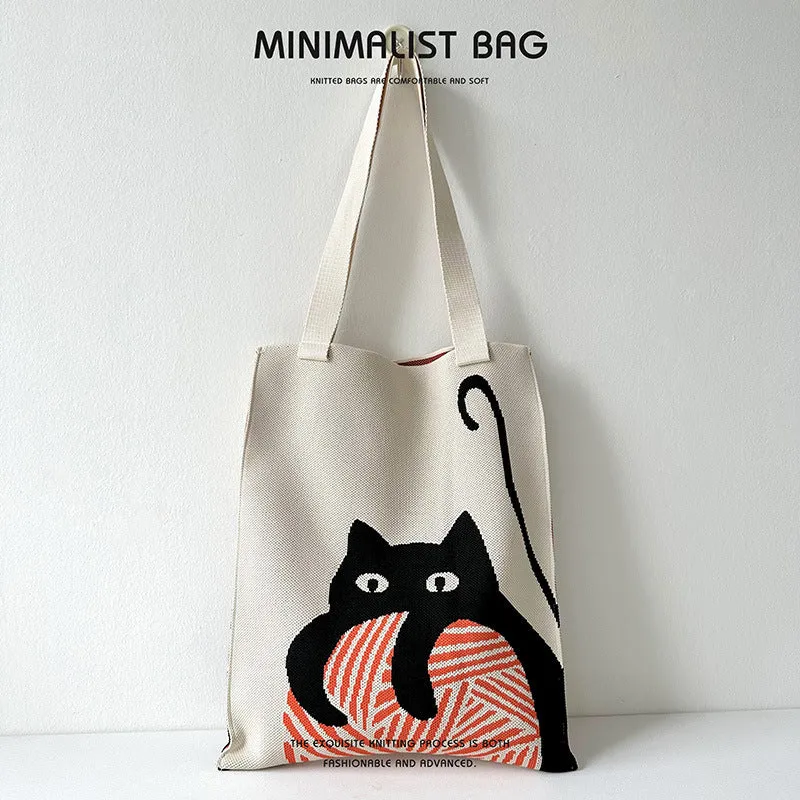 Design Cute Panda Knitted Korean Style Versatile Large Shoulder Bags