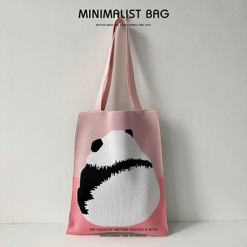 Design Cute Panda Knitted Korean Style Versatile Large Shoulder Bags