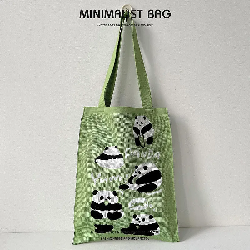 Design Cute Panda Knitted Korean Style Versatile Large Shoulder Bags
