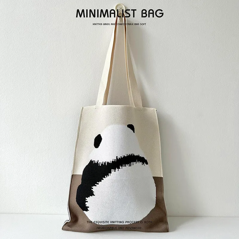 Design Cute Panda Knitted Korean Style Versatile Large Shoulder Bags