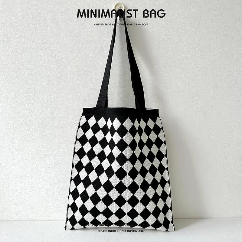 Design Cute Panda Knitted Korean Style Versatile Large Shoulder Bags