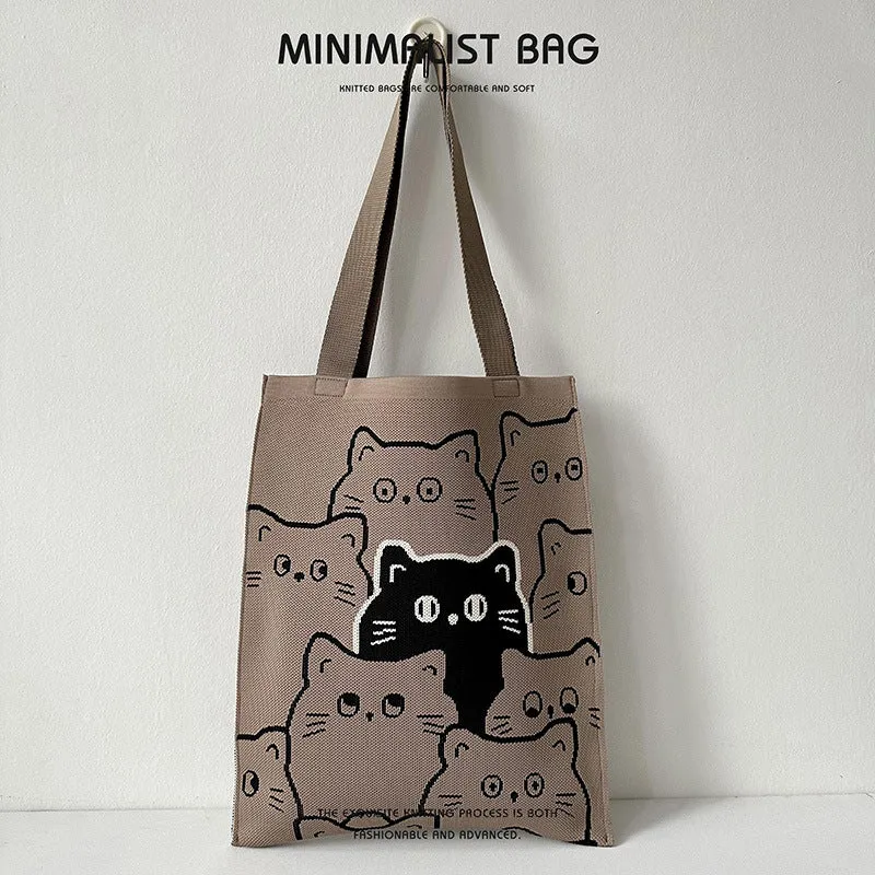 Design Cute Panda Knitted Korean Style Versatile Large Shoulder Bags