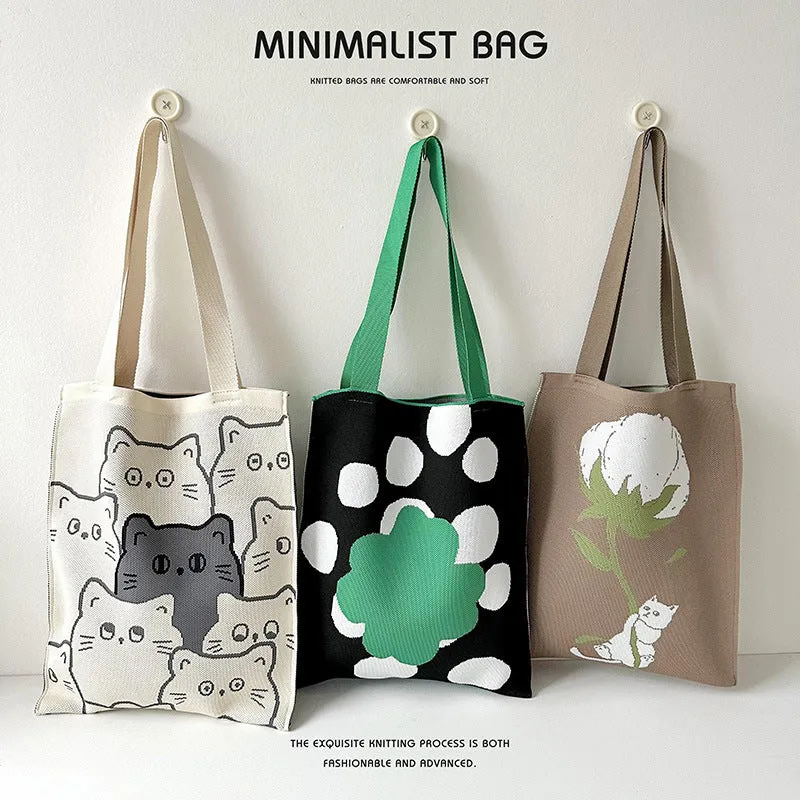 Design Cute Panda Knitted Korean Style Versatile Large Shoulder Bags