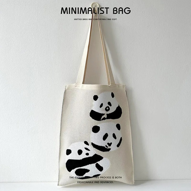 Design Cute Panda Knitted Korean Style Versatile Large Shoulder Bags