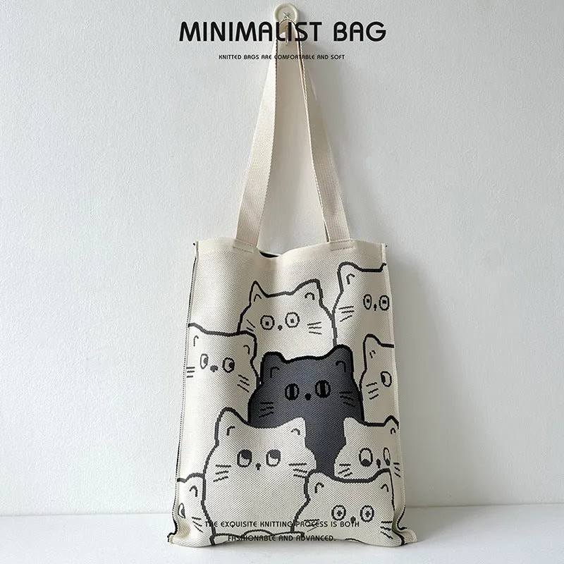 Design Cute Panda Knitted Korean Style Versatile Large Shoulder Bags