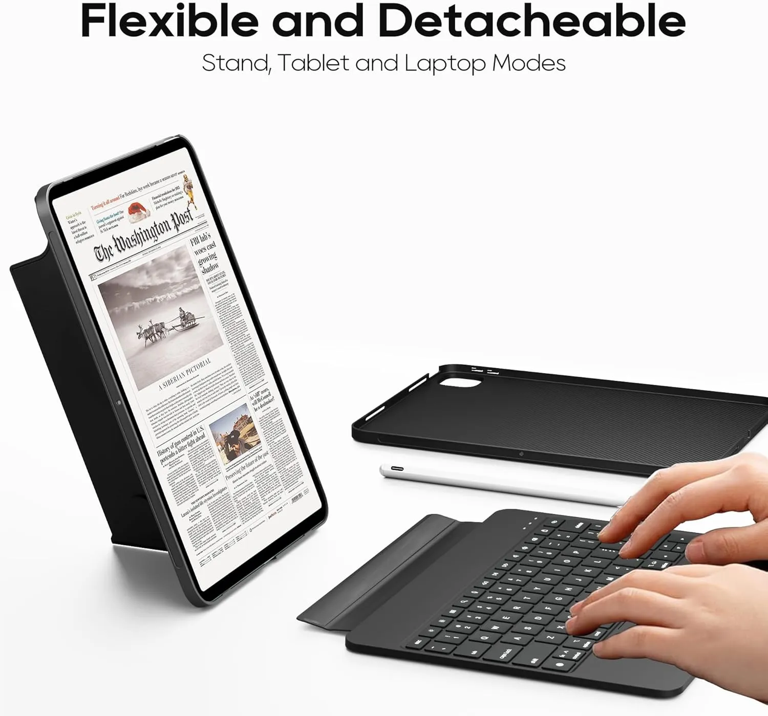 Detachable Keyboard Case for iPad Pro 13-inch M4 2024: Magnetic & Slim & Round Protective Cover with Trackpad, RGB Backlight