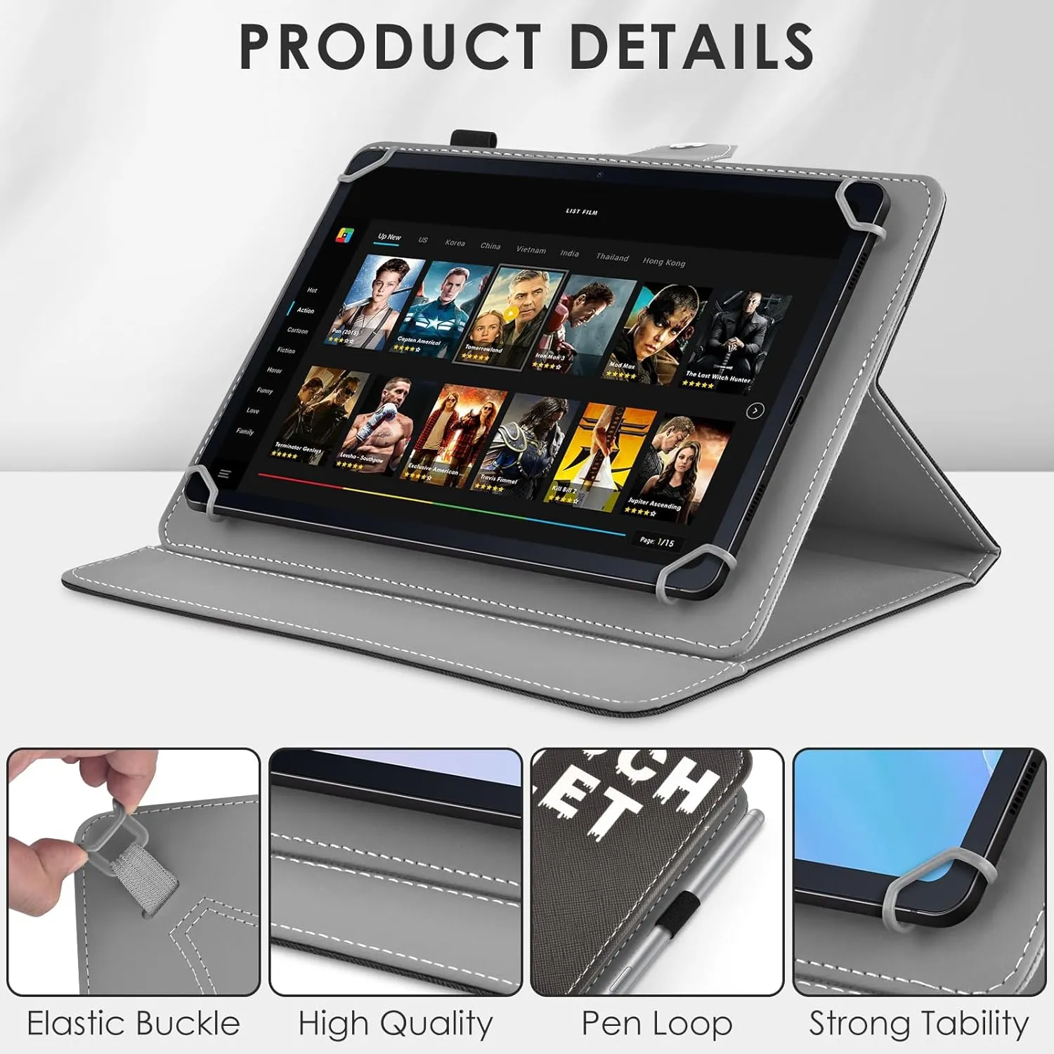 DETUOSI Universal 11 inch Tablet Case, 11.5 inch Tablet Cover, Travel Portable Protective Folio PU Leather Stand Shell Case【with 4 Fixed Rings】 for All Kinds of 11-12 inch Android/iOS/Windows Tablet