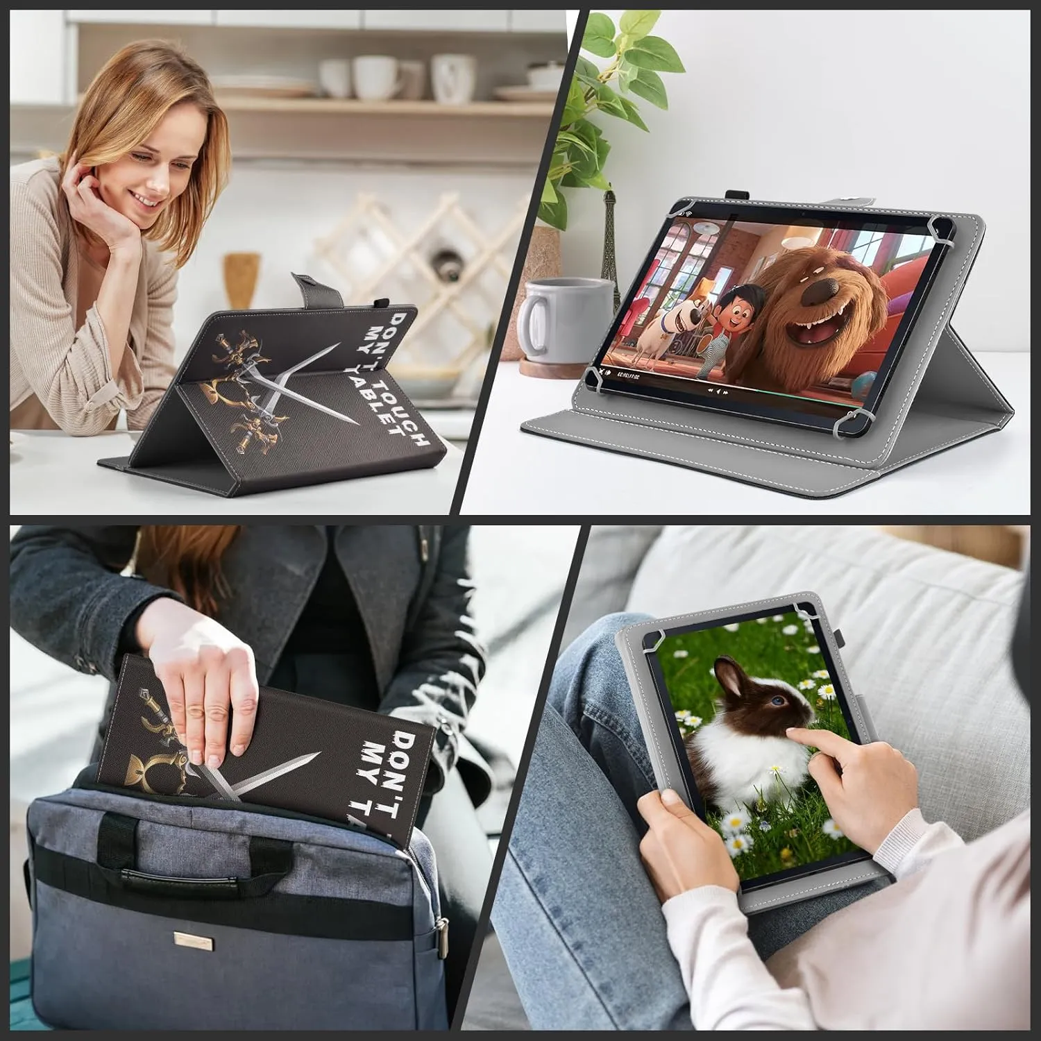 DETUOSI Universal 11 inch Tablet Case, 11.5 inch Tablet Cover, Travel Portable Protective Folio PU Leather Stand Shell Case【with 4 Fixed Rings】 for All Kinds of 11-12 inch Android/iOS/Windows Tablet