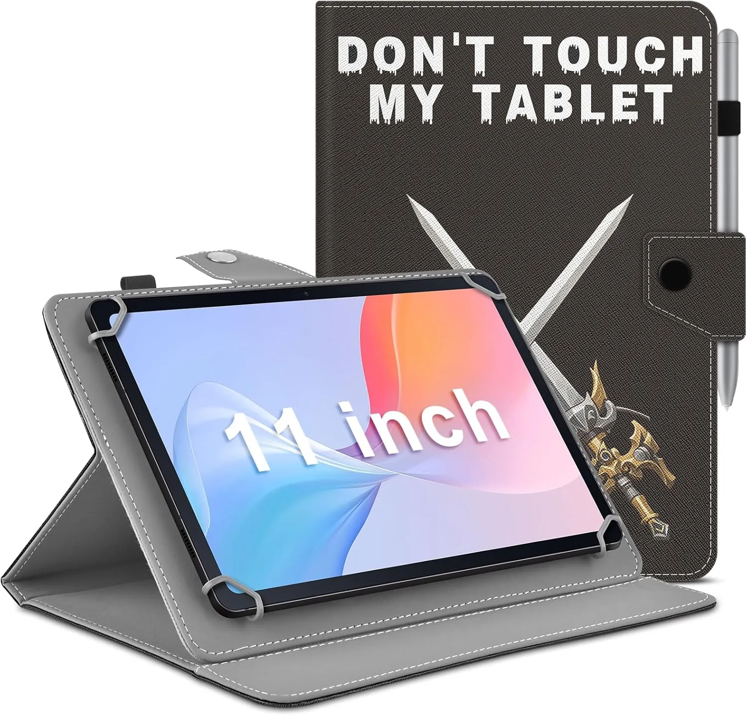 DETUOSI Universal 11 inch Tablet Case, 11.5 inch Tablet Cover, Travel Portable Protective Folio PU Leather Stand Shell Case【with 4 Fixed Rings】 for All Kinds of 11-12 inch Android/iOS/Windows Tablet