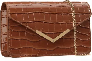 DEXMAY Evening Clutch Handbag for Women Elegant Crocodile Embossed PU Leather Envelope Handheld Crossbody Purse Foldover Bag