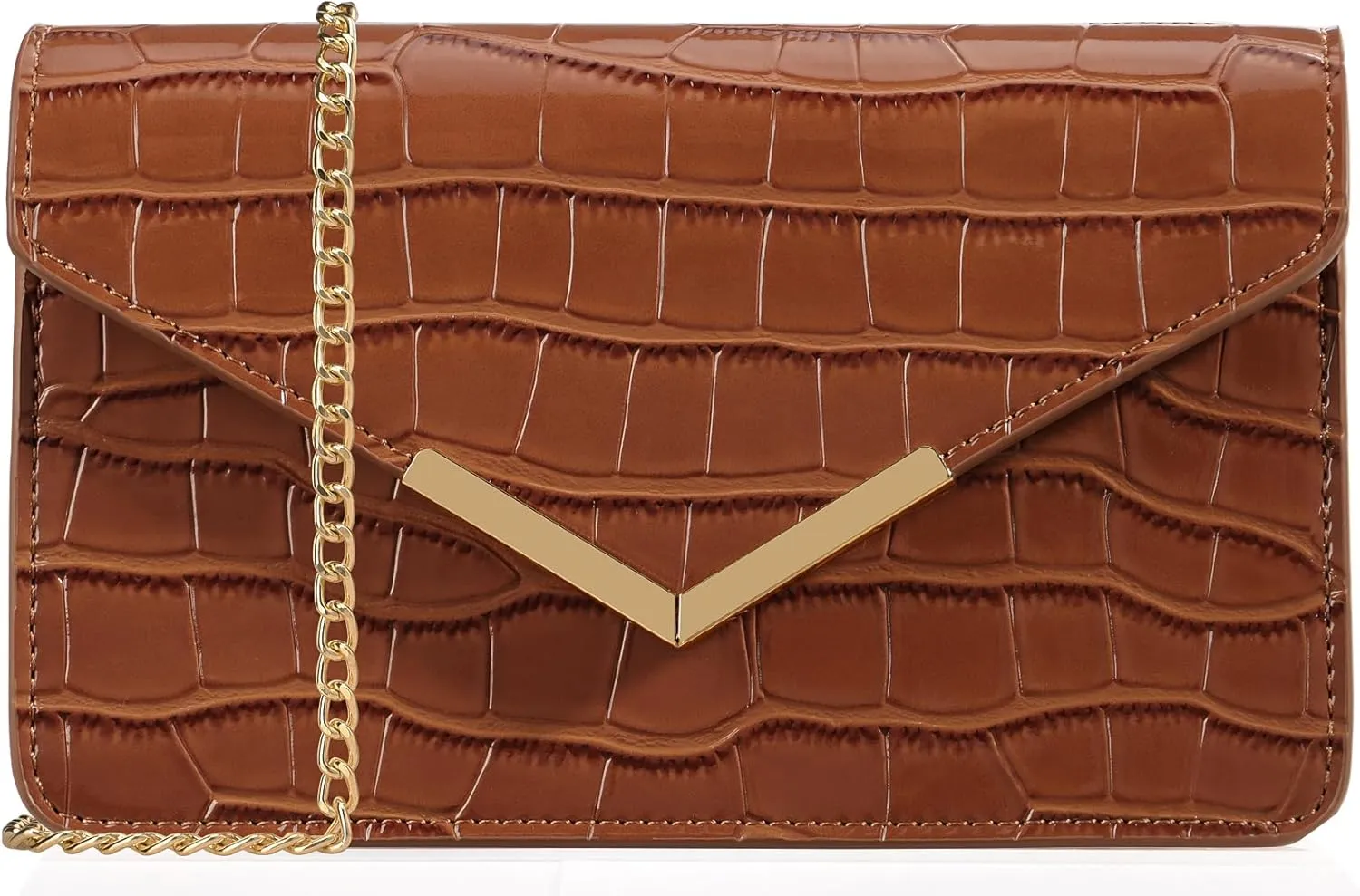 DEXMAY Evening Clutch Handbag for Women Elegant Crocodile Embossed PU Leather Envelope Handheld Crossbody Purse Foldover Bag