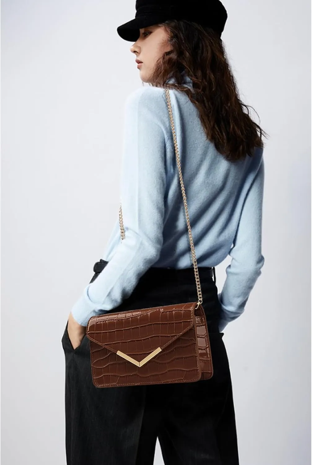 DEXMAY Evening Clutch Handbag for Women Elegant Crocodile Embossed PU Leather Envelope Handheld Crossbody Purse Foldover Bag