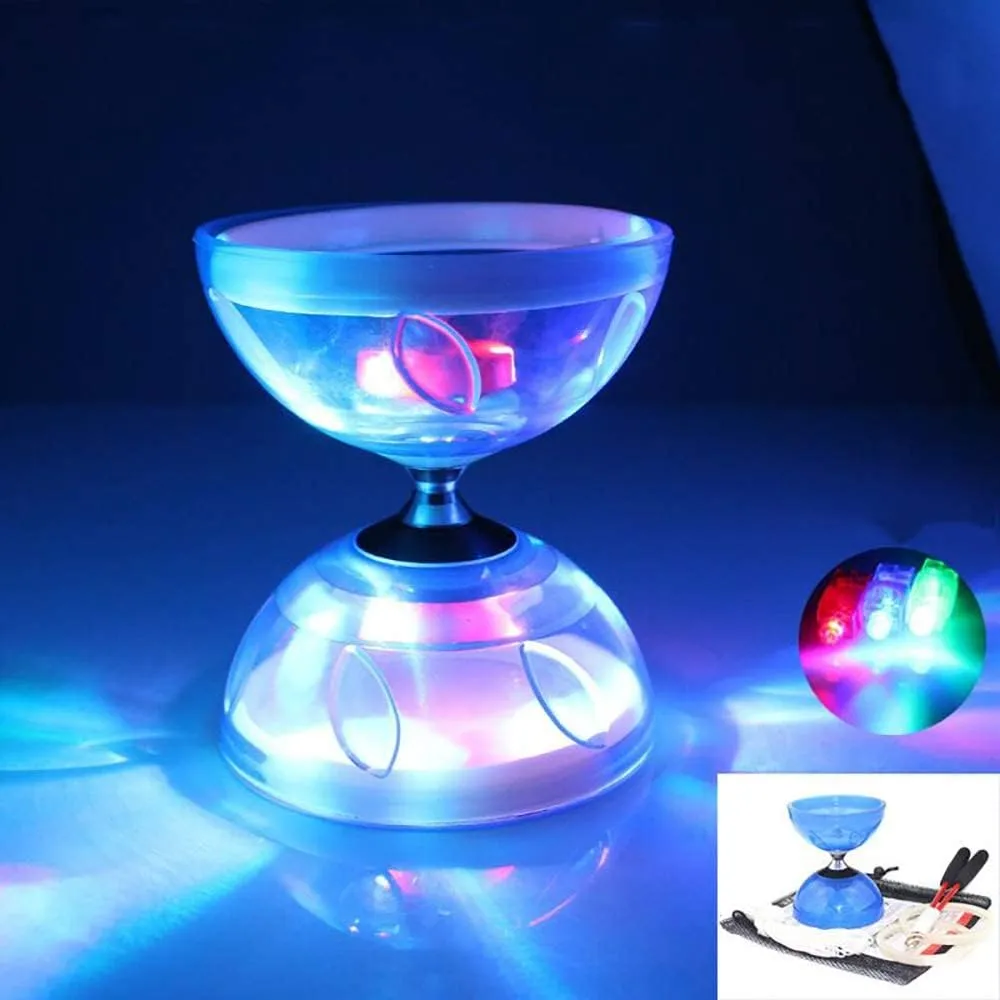 Diabolo Chinese Yoyo Set ,Triple Bearing Diabolo Chinese Yo-yos Juggling Toys Colorful LED Diabolo with Diablo Sticks, Diabolo String&Net Bag, Easier Start/ Faster/ Stable&Lasts Longer (LED)