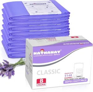 Diaper Pail Refill Bags Compatible with Dekor Classic Diaper Pail, Extra 30% Length, Hold up to 5148 Diapers, Lavender Scent, 8 Pack