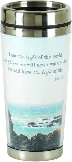 Dicksons Majestic Blue Beach Lighthouse 16 ounce Stainless Steel Travel Tumbler Mug with Lid