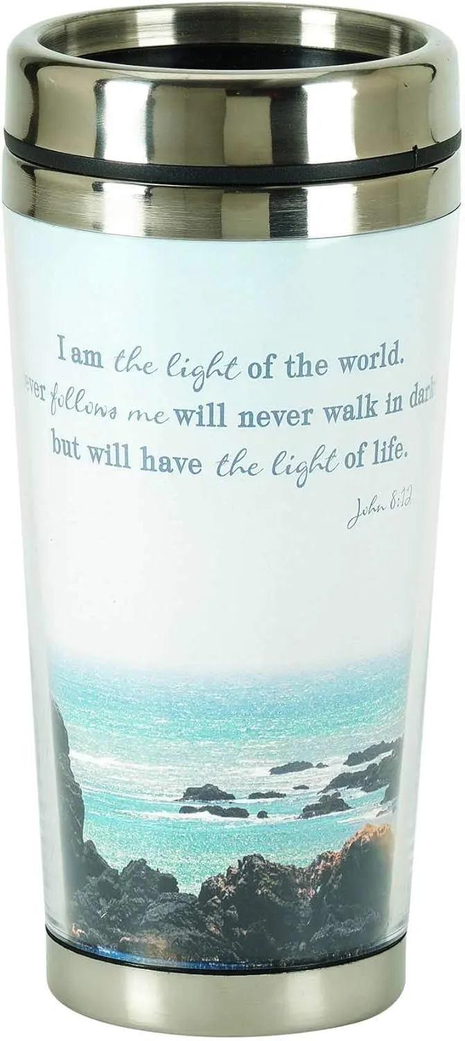 Dicksons Majestic Blue Beach Lighthouse 16 ounce Stainless Steel Travel Tumbler Mug with Lid
