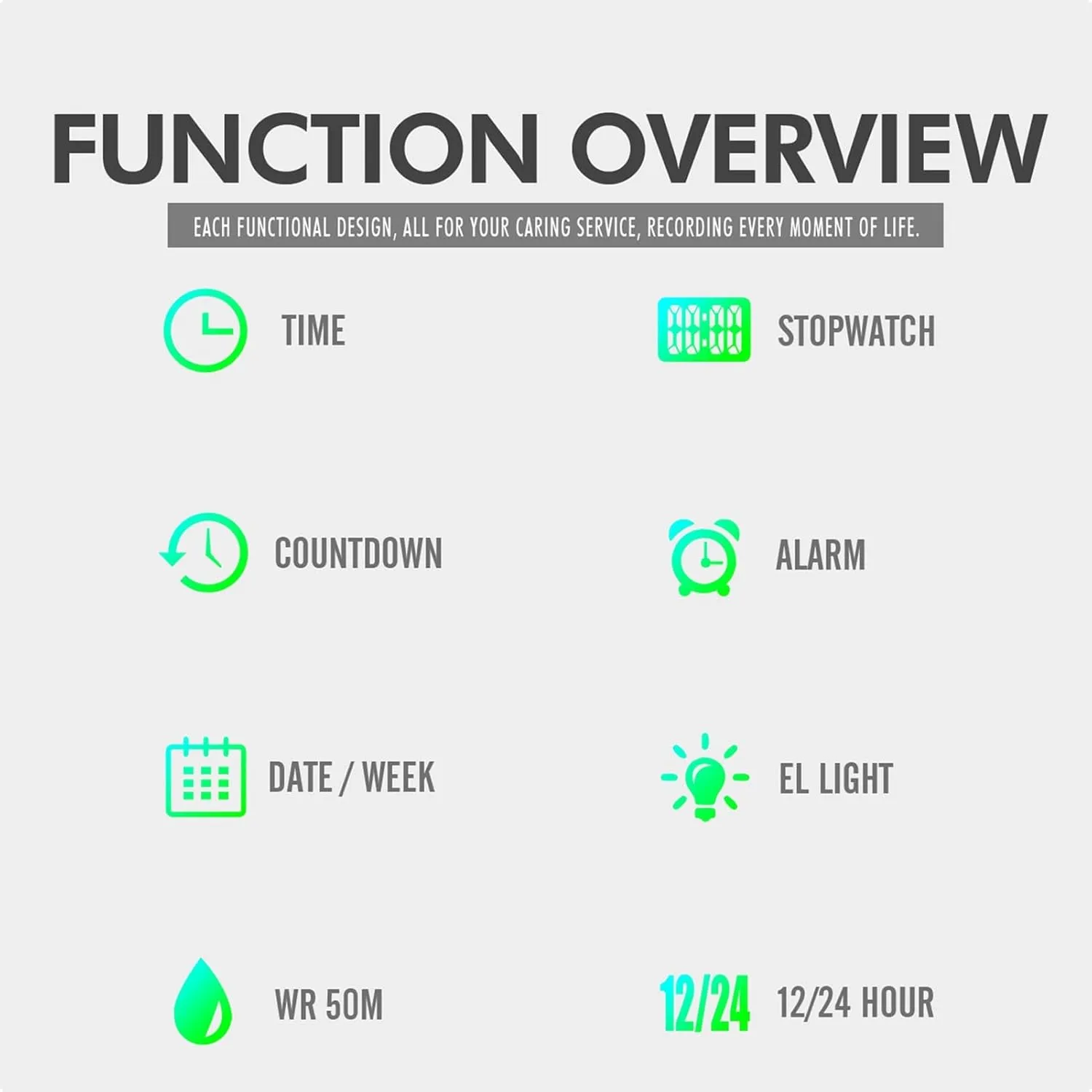 Digital LED Watch for Men and Women, Waterproof 50M Outdoor Wristwatch with Stopwatch, Countdown Timer, Alarm, Backlight, Comfortable Silicone Strap