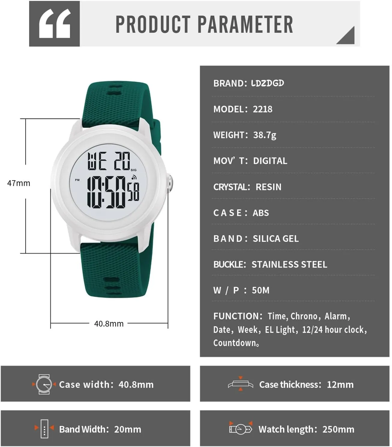 Digital LED Watch for Men and Women, Waterproof 50M Outdoor Wristwatch with Stopwatch, Countdown Timer, Alarm, Backlight, Comfortable Silicone Strap