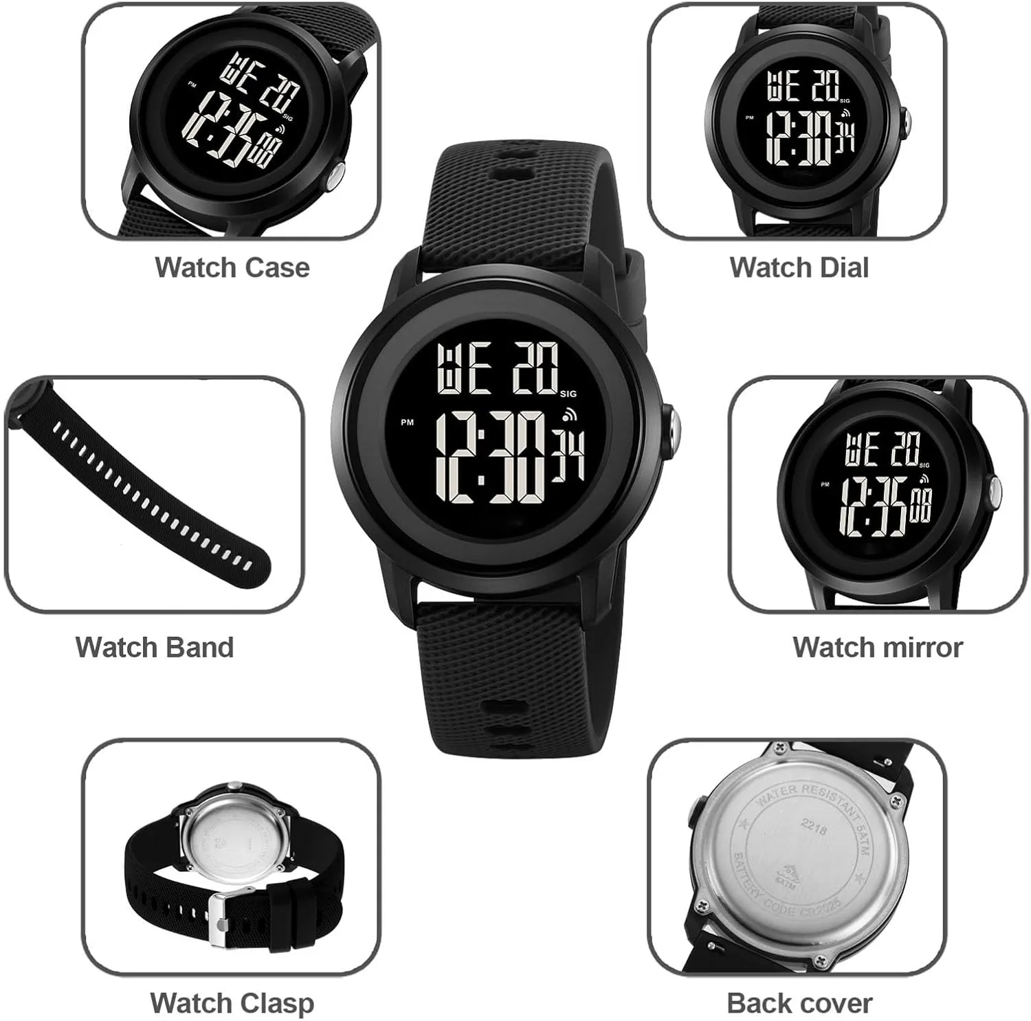 Digital LED Watch for Men and Women, Waterproof 50M Outdoor Wristwatch with Stopwatch, Countdown Timer, Alarm, Backlight, Comfortable Silicone Strap