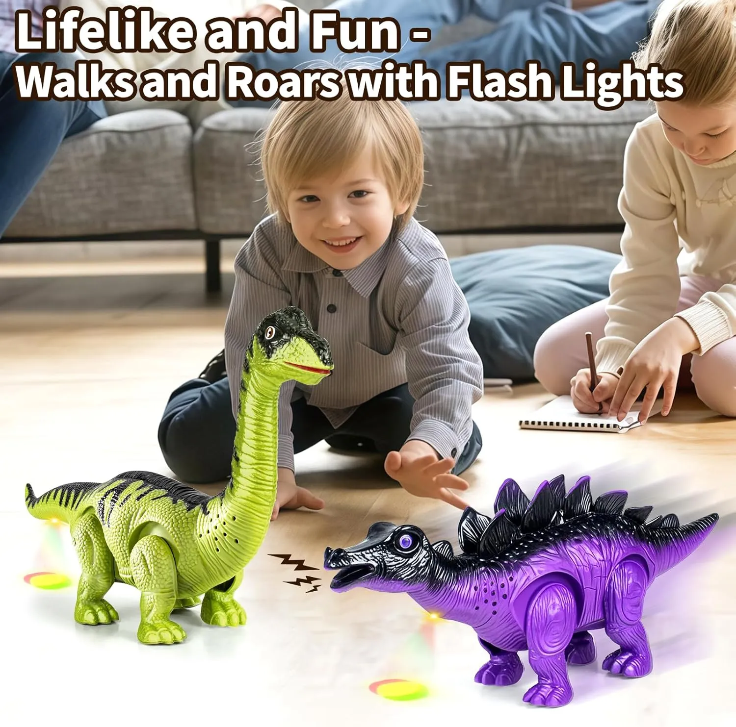 Dinosaur Toys, 2 Pack Electric Walking Dinosaur Toys for Kids 3-5 6 7 Years Old with LED Lights & Sounds & Roaring, Kids Toy Dinosaurs Birthday Party Favors Gift for Boys Girls