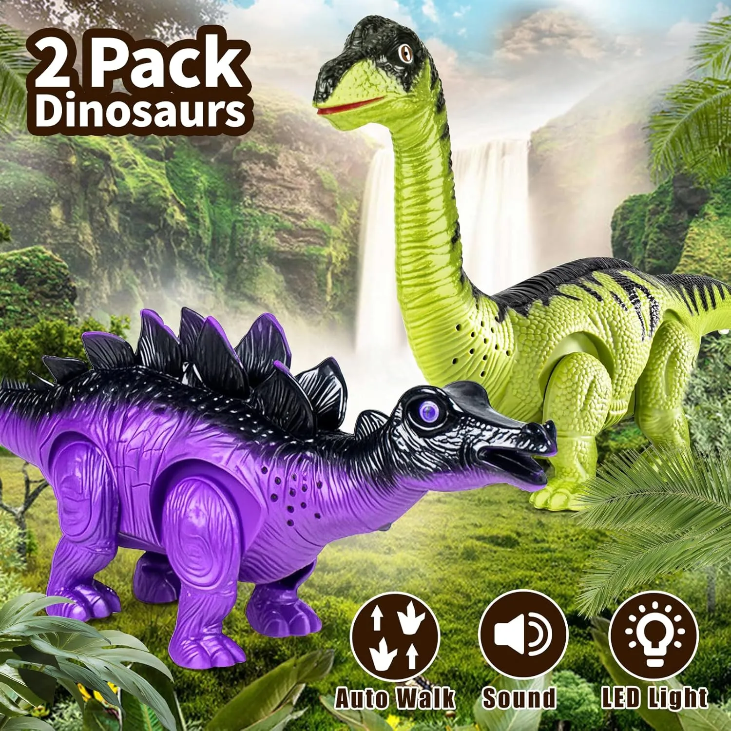 Dinosaur Toys, 2 Pack Electric Walking Dinosaur Toys for Kids 3-5 6 7 Years Old with LED Lights & Sounds & Roaring, Kids Toy Dinosaurs Birthday Party Favors Gift for Boys Girls