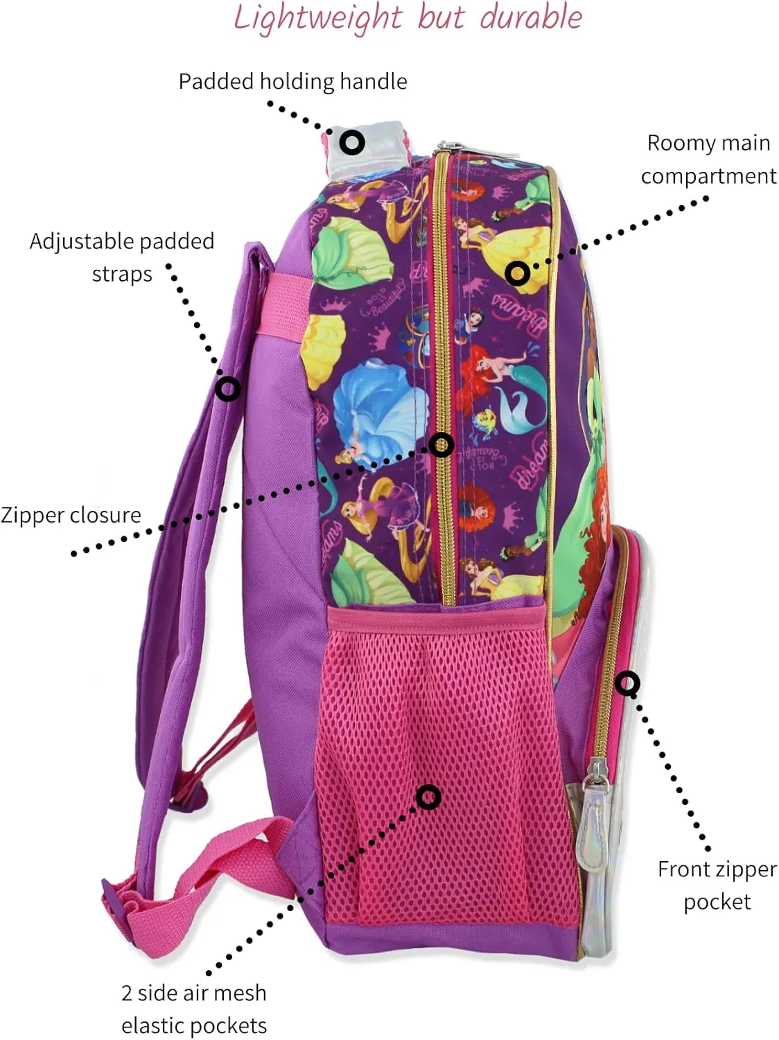 Disney Princess Girl's 16 Inch School Backpack Bag (One Size, Purple/Pink)