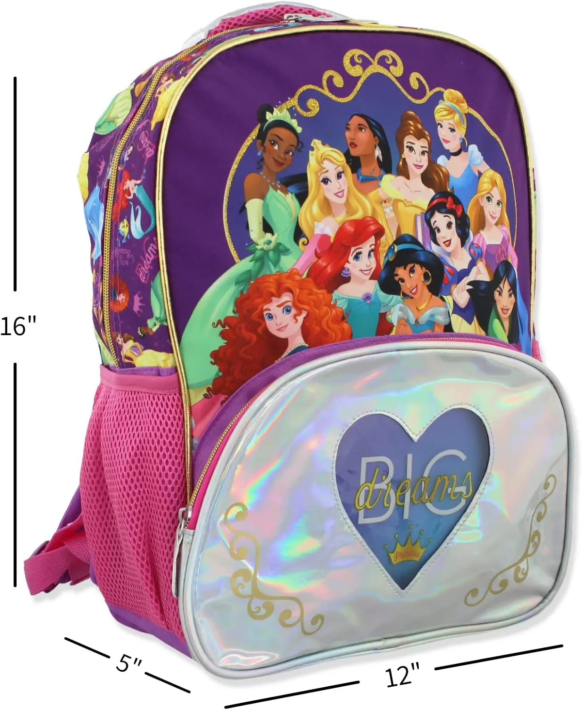 Disney Princess Girl's 16 Inch School Backpack Bag (One Size, Purple/Pink)