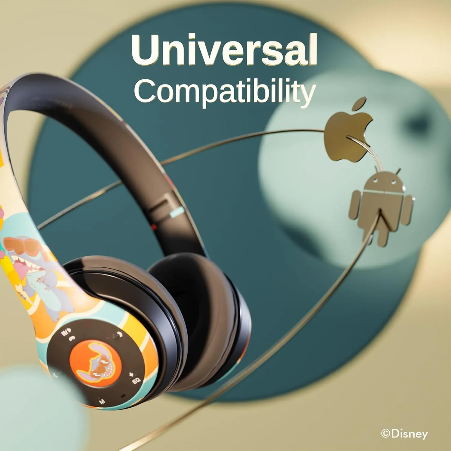 Disney Stitch Beach Day Bluetooth Over-Ear Headphones, Wireless Foldable Headset with Built-in Microphone - Stitch Beach Day Design, for Adults and Kids, Comfortable Auriculares