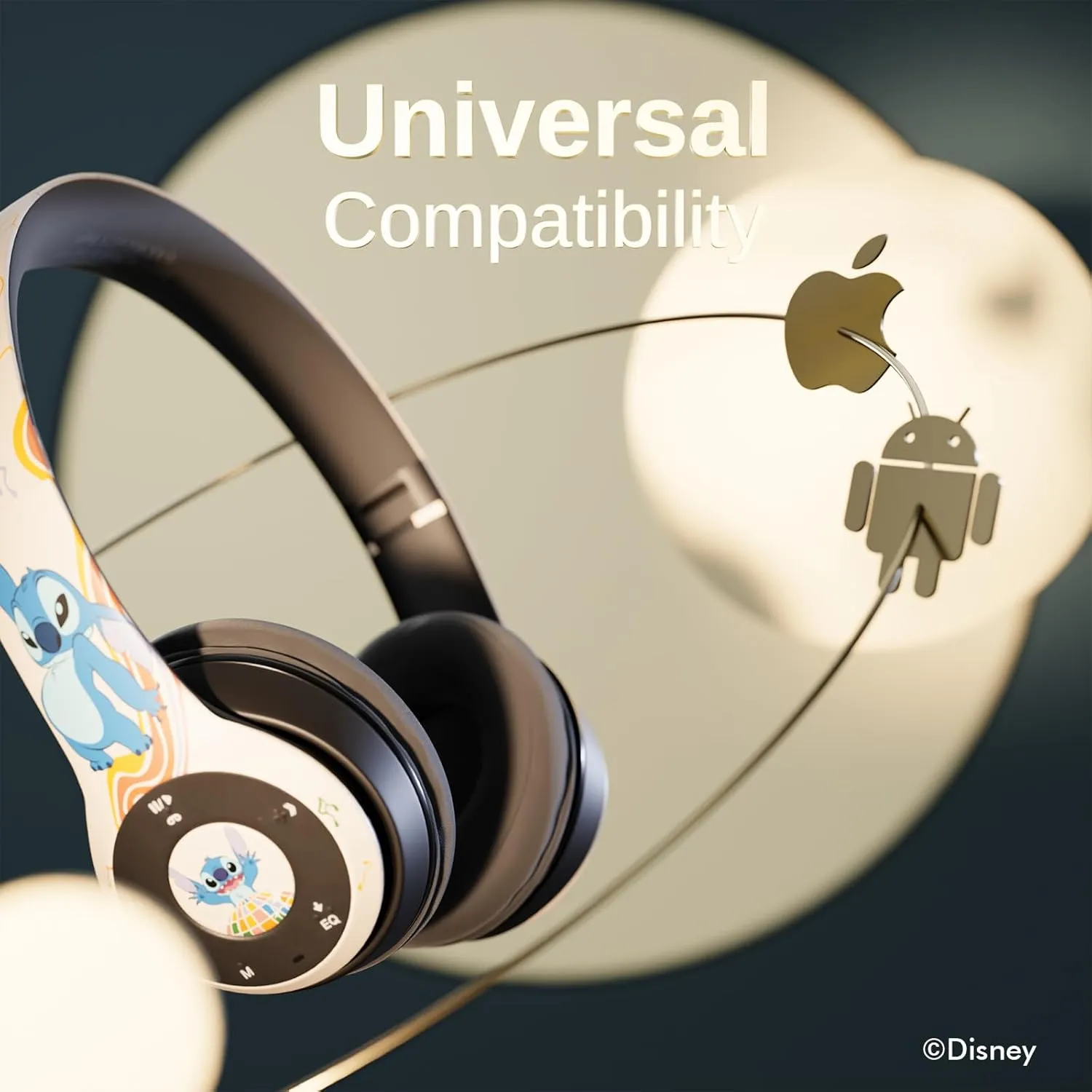 Disney Stitch Disco Party Bluetooth Over-Ear Headphones, Wireless Foldable Headset with Built-in Microphone - Stitch Disco Party Design, for Adults and Kids, Comfortable Auriculares