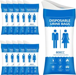 Disposable Urine Bag for Emergency Use, 800ML Unisex Urinal Bag 12PCS/24PCS, Travel Urine Bag, Portable Toilet Bag, Vomit Bag for Camping, Traffic Jams, Pregnant, Patients, Hiking and Kids