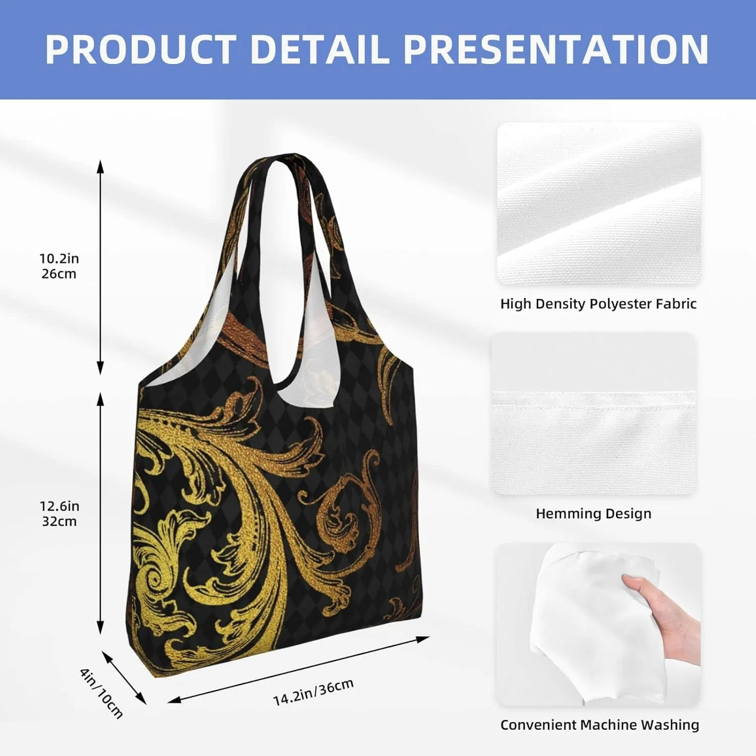 DKJlitter Fashion Canvas Tote Bag, Reusable Grocery Shopping Bag, Large capacity shopping bag Daily Utility Bag