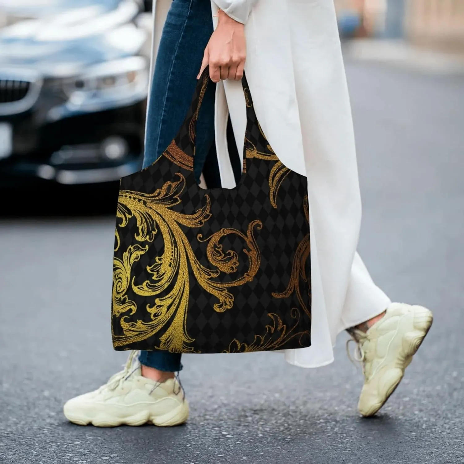 DKJlitter Fashion Canvas Tote Bag, Reusable Grocery Shopping Bag, Large capacity shopping bag Daily Utility Bag