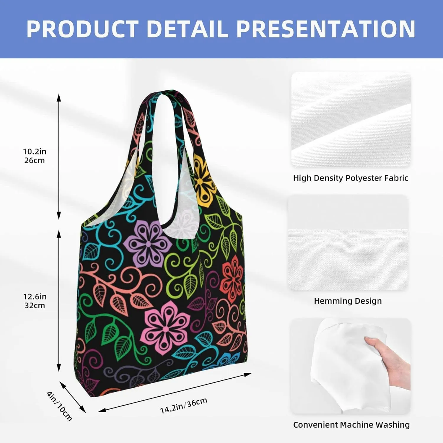 DKJlitter Fashion Canvas Tote Bag, Reusable Grocery Shopping Bag, Large capacity shopping bag Daily Utility Bag