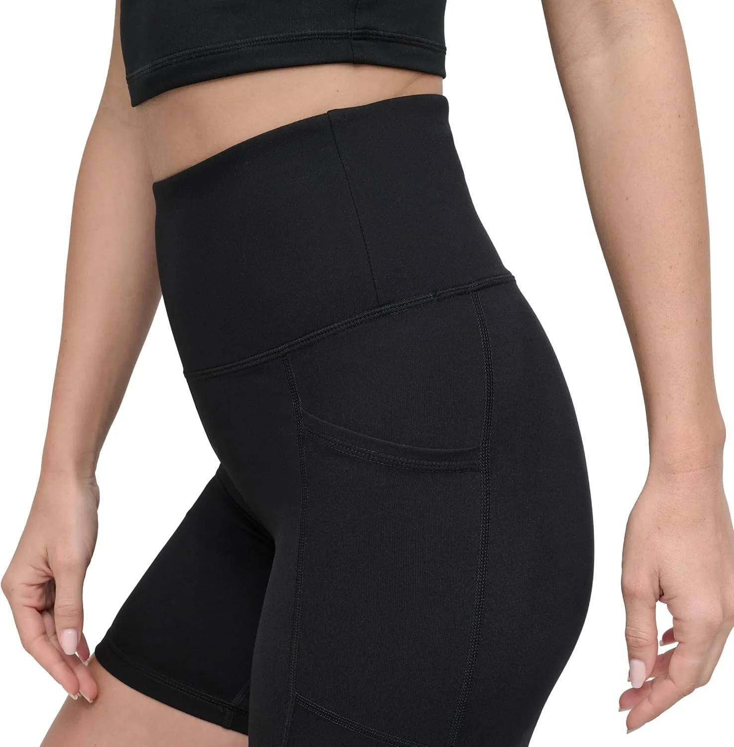 DKNY womens Super High Rise Pockets Compression 6" Basic Bike Short