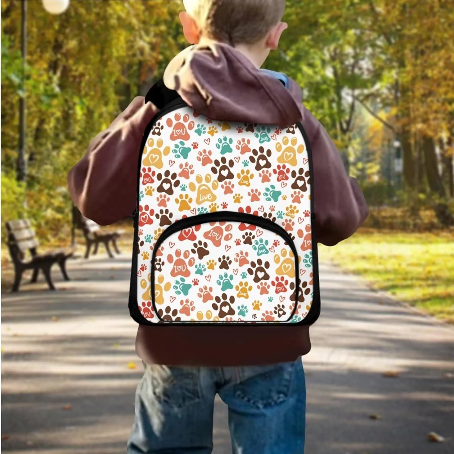 Dog Paw Print Middle School Backpacks for Girls Lightweight Sturdy Zippers Bookbag with Lunch Box Leakproof Large Lunch Containers for Back to School Gifts