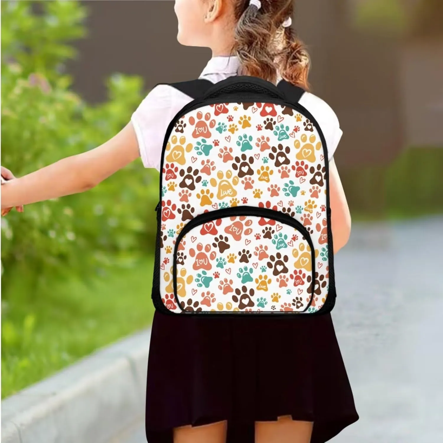 Dog Paw Print Middle School Backpacks for Girls Lightweight Sturdy Zippers Bookbag with Lunch Box Leakproof Large Lunch Containers for Back to School Gifts